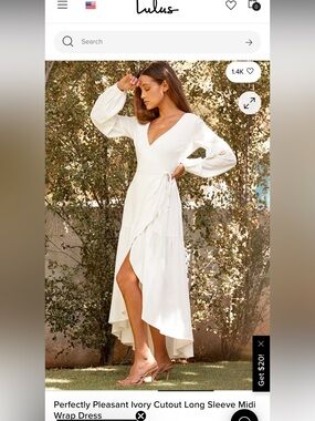 Lulu's “Perfectly Pleasant” Ivory Long Sleeve Midi Wrap Dress